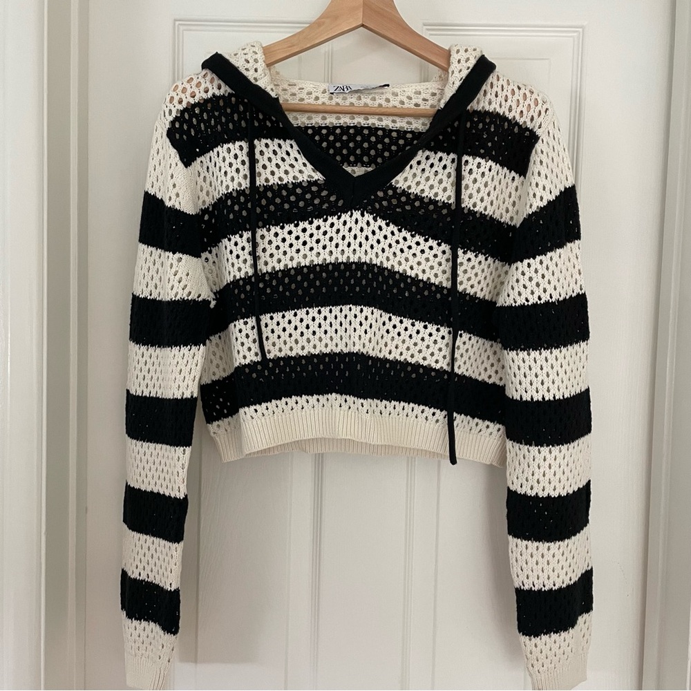 Zara hooded knit sweater with stripes